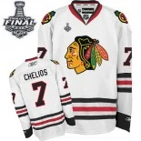Kids Chicago Blackhawks #7 Chris Chelios Authentic Away White With 2015 Stanley Cup Finals Patch Jersey For Sale Sizes kids S-M-L-XL