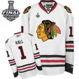 Kids Chicago Blackhawks #1 Glenn Hall Authentic Away White With 2015 Stanley Cup Finals Patch Jersey For Sale Sizes kids S-M-L-XL