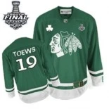 Chicago Blackhawks #19 St Patty's Day Youth Jonathan Toews Authentic Green With 2015 Stanley Cup Finals Patch Jersey Sale Size S/M|L/XL