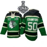 Chicago Blackhawks Old Time Hockey #50 St. Patrick's Day McNary Lace Hoodie Corey Crawford Authentic Green With 2015 Stanley Cup Finals Patch Jersey Sale Size 48/M|50/L|52/XL|54/XXL|56/XXXL