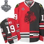 Chicago Blackhawks #19 Red Skull Split Fashion Jonathan Toews Premier Red Black With 2015 Stanley Cup Finals Patch Jersey Sale Size 48/M|50/L|52/XL|54/XXL|56/XXXL