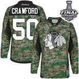 Chicago Blackhawks #50 Veterans Day Practice Youth Corey Crawford Premier Camo With 2015 Stanley Cup Finals Patch Jersey Sale Size S/M|L/XL