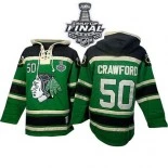 Chicago Blackhawks Old Time Hockey #50 Sawyer Hooded Sweatshirt Corey Crawford Premier Green With 2015 Stanley Cup Finals Patch Jersey Sale Size 48/M|50/L|52/XL|54/XXL|56/XXXL