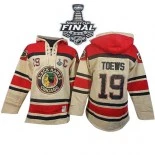 Chicago Blackhawks Old Time Hockey #19 Sawyer Hooded Sweatshirt Jonathan Toews Premier White With 2015 Stanley Cup Finals Patch Jersey Sale Size 48/M|50/L|52/XL|54/XXL|56/XXXL