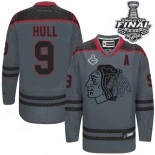 Chicago Blackhawks #9 Cross Check Fashion Bobby Hull Premier Charcoal With 2015 Stanley Cup Finals Patch Jersey Sale Size 48/M|50/L|52/XL|54/XXL|56/XXXL