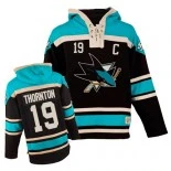 Old Time Hockey San Jose Sharks #19 Joe Thornton Premier Black Sawyer Hooded Sweatshirt Jersey - Blackhawks Player Jersey